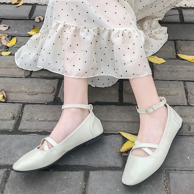 HEE GRAND 2019 New Spring Mary Janes Women Shallow Ankle Strap Flats Slip On Square Toe Solid Ladies Daily Flat Shoes XWD7410 | Обувь