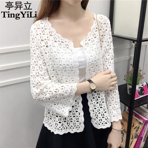 TingYiLi Knitted Cardigan Summer Long Sleeve Women Cardigan White Short Cardigan
TingYiLi Knitted Cardigan Summer Long Sleeve Women Cardigan White Short Cardigan