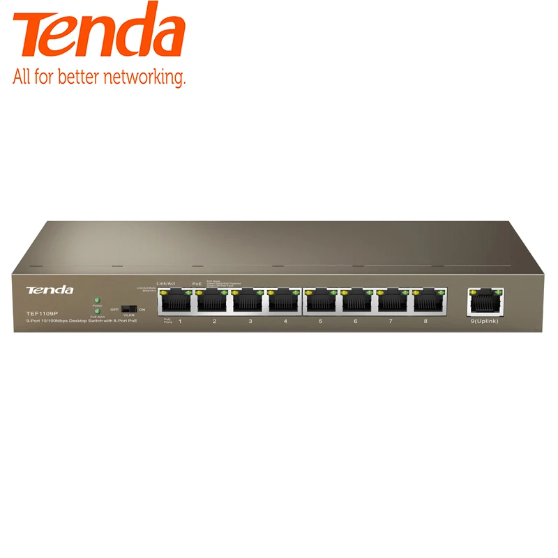 Tenda TEF1109P-8-63W Ethernet Network Switch 9-Port,250M Long Distance Stable PoE Power Supply, Plug and Play, Durable & Secure
Tenda TEF1109P-8-63W Ethernet Network Switch 9-Port,250M Long Distance Stable PoE Power Supply, Plug and Play, Durable & Secure