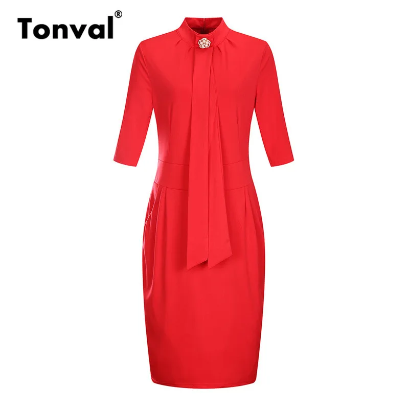 Tonval 6XL Office Red Plus Size Midi Dress Elegant Rhinestone Stand Collar Work Dresses Women Autumn Pencil Dress
Tonval 6XL Office Red Plus Size Midi Dress Elegant Rhinestone Stand Collar Work Dresses Women Autumn Pencil Dress