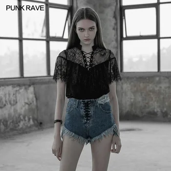 Punk Rave Black Gothic Casual Corns Tied Rope Lotus Leaf Lace Hollow Out Women T-Shirt Tops OPT265
Punk Rave Black Gothic Casual Corns Tied Rope Lotus Leaf Lace Hollow Out Women T-Shirt Tops OPT265