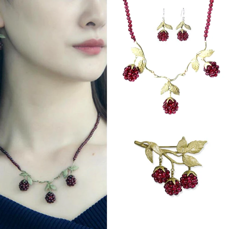 CSxjd High quality bronze material Natural Garnet Raspberry Womens Vintage raspberry Necklace Earring and Brooch Jewelry Sets
CSxjd High quality bronze material Natural Garnet Raspberry Womens Vintage raspberry Necklace Earring and Brooch Jewelry Sets