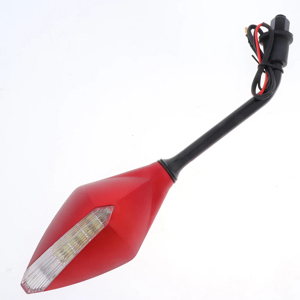 4X Universal 10mm Motorcycle Rearview Side Mirrors LED Turn Signal Red/Black High Toughness and Smooth Surface ABS Shell Glass