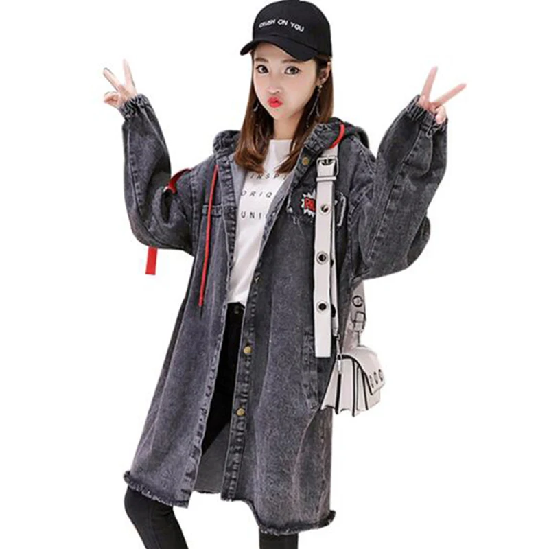 Women Long Vintage Harajuku Gray Coat Female loose Streetwear Basic Coat Autumn Hooded Patch Designs Denim Jacket For Women
Women Long Vintage Harajuku Gray Coat Female loose Streetwear Basic Coat Autumn Hooded Patch Designs Denim Jacket For Women