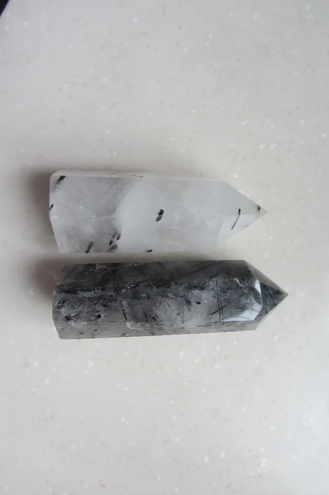 

2pcs NATURAL CLEAR black TOURMALINE QUARTZ CRYSTAL POINT HEALING 366.0G