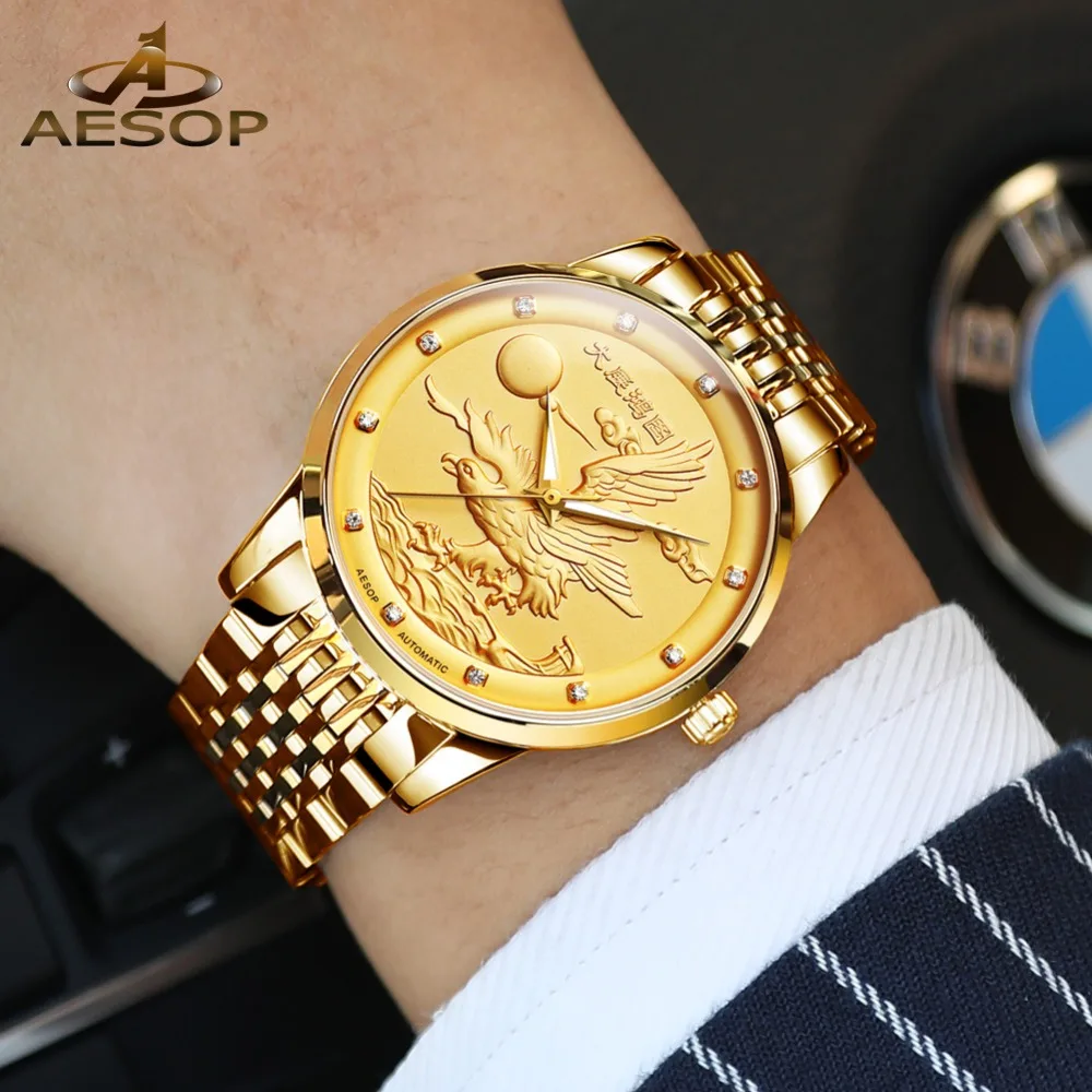 AESOP Luxury Golden Men Watches Big Face Mechanical Wristwatches for Men Stainless Steel Bracelet Automatic Watch Luminous Clock
AESOP Luxury Golden Men Watches Big Face Mechanical Wristwatches for Men Stainless Steel Bracelet Automatic Watch Luminous Clock