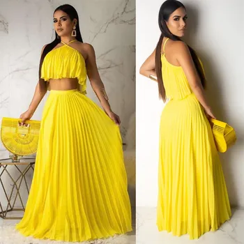 Neon Chiffon 2 Piece Set Women Off Shoulder Crop Top Pleated Long Skirt Set Short Beach Summer Outfit Matching Sets
Neon Chiffon 2 Piece Set Women Off Shoulder Crop Top Pleated Long Skirt Set Short Beach Summer Outfit Matching Sets