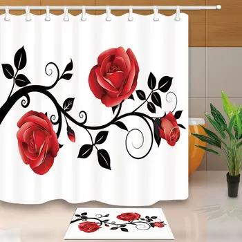Flower Shower Curtain, Concise Style Red Rose Black Branch White Background Mildew Resistant Shower Curtain Set Floor Doormat
Flower Shower Curtain, Concise Style Red Rose Black Branch White Background Mildew Resistant Shower Curtain Set Floor Doormat