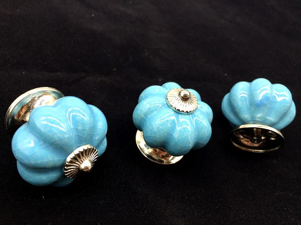 Image Haplopore Ceramic Pumpkin Knob Cabinets Door Handles Calving Blue Pull Drawer Hallowmas