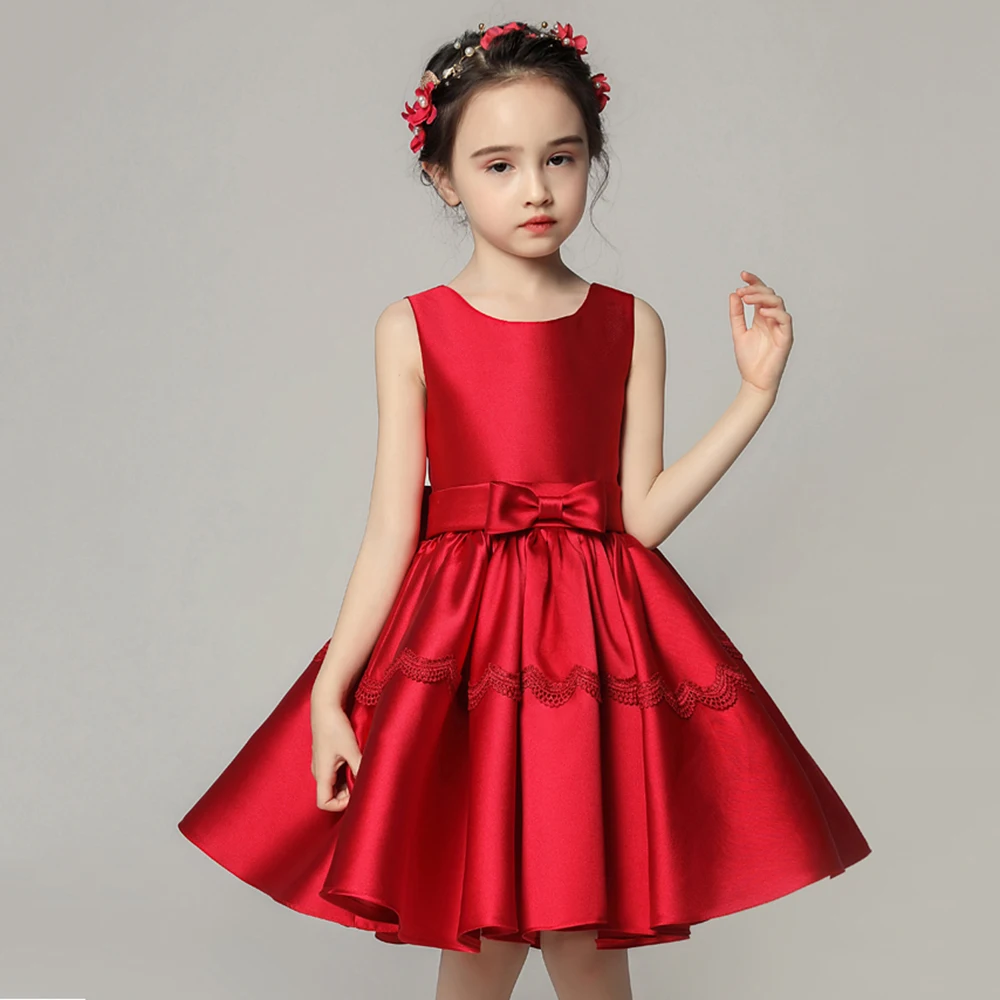 Бордовое платье для причастия Vestidos милое принцессы без рукавов с бантом девочек
