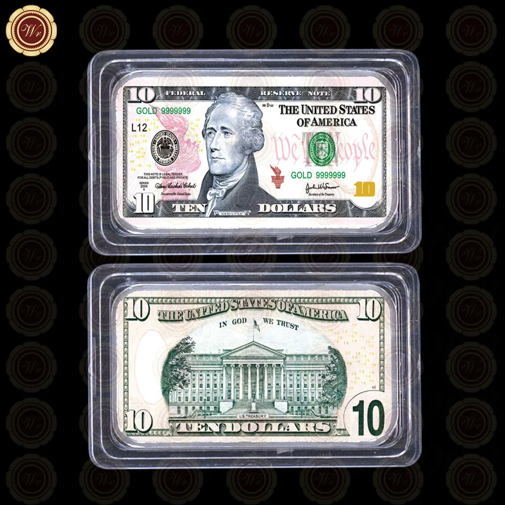WR Quality 999. 24k Silver Plated Bar USD 10 Colored Challenge Bullion Coin with Case for Collection
WR Quality 999. 24k Silver Plated Bar USD 10 Colored Challenge Bullion Coin with Case for Collection