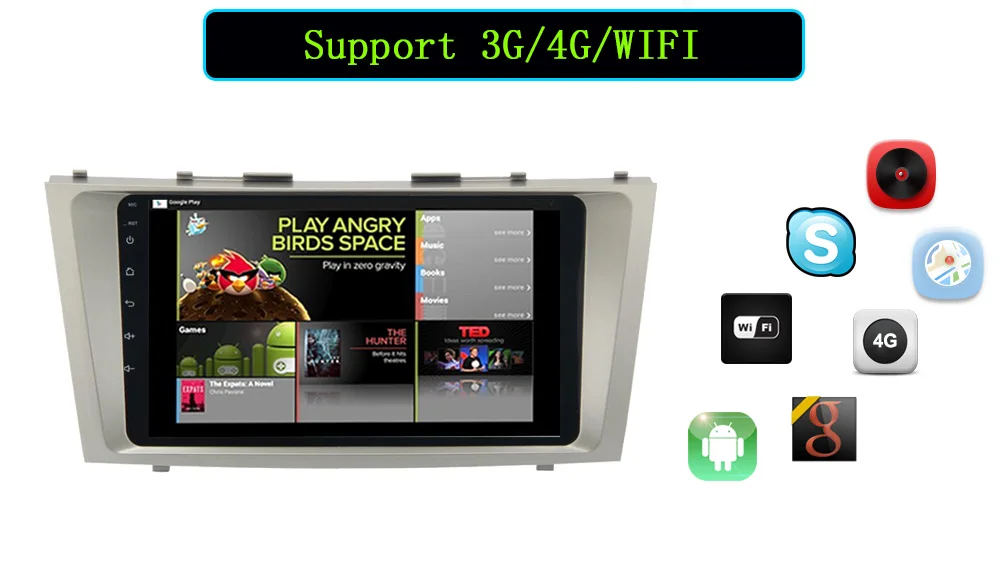9\'\'2din Android 6.0 GPS dvd- Toyota Camry Aurion Wi-Fi Bluetooth GPS SWC 4 3 HD1080P
