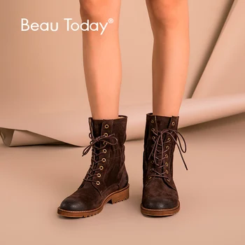 Women Mid-Calf Boots BeauToday Brand New Autumn Winter Cow Suede Genuine Leather Elastic Lace-Up Lady Shoes Handmade 02203 
Women Mid-Calf Boots BeauToday Brand New Autumn Winter Cow Suede Genuine Leather Elastic Lace-Up Lady Shoes Handmade 02203