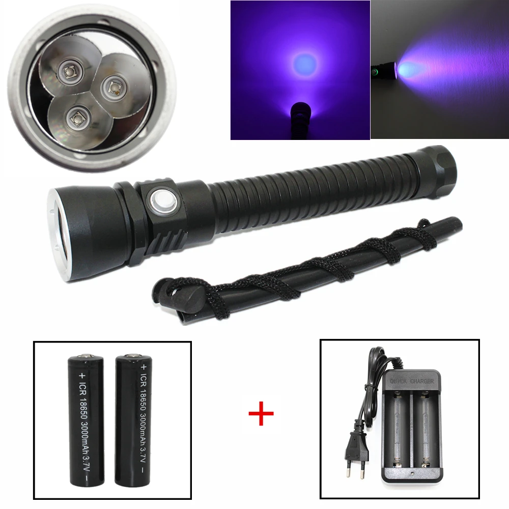 UV flashlight for scorpion 3x UV LED light 395nm Ultraviolet lamp 18650 lanterna underwater torch with power indicator
UV flashlight for scorpion 3x UV LED light 395nm Ultraviolet lamp 18650 lanterna underwater torch with power indicator