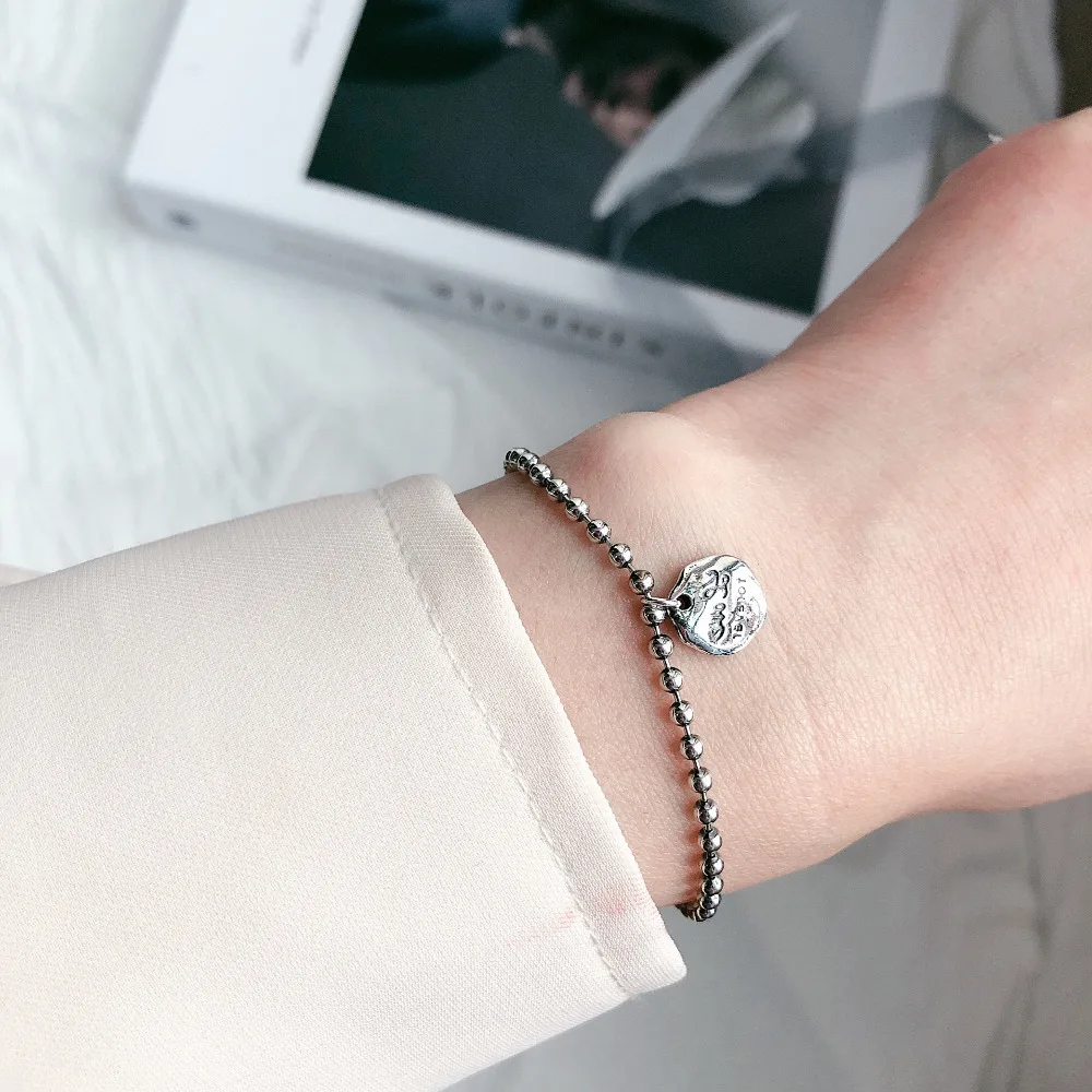 925 sterling silver bracelet personality fashion bead letter card bracelet simple trend student female girl silver hand jewelry
925 sterling silver bracelet personality fashion bead letter card bracelet simple trend student female girl silver hand jewelry