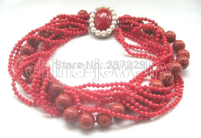 Wholesale XSZ2014 ^^Beautiful 10row 18" 4-5mm & 14mm round red coral necklace - pearl clasp
Wholesale XSZ2014 ^^Beautiful 10row 18" 4-5mm & 14mm round red coral necklace - pearl clasp