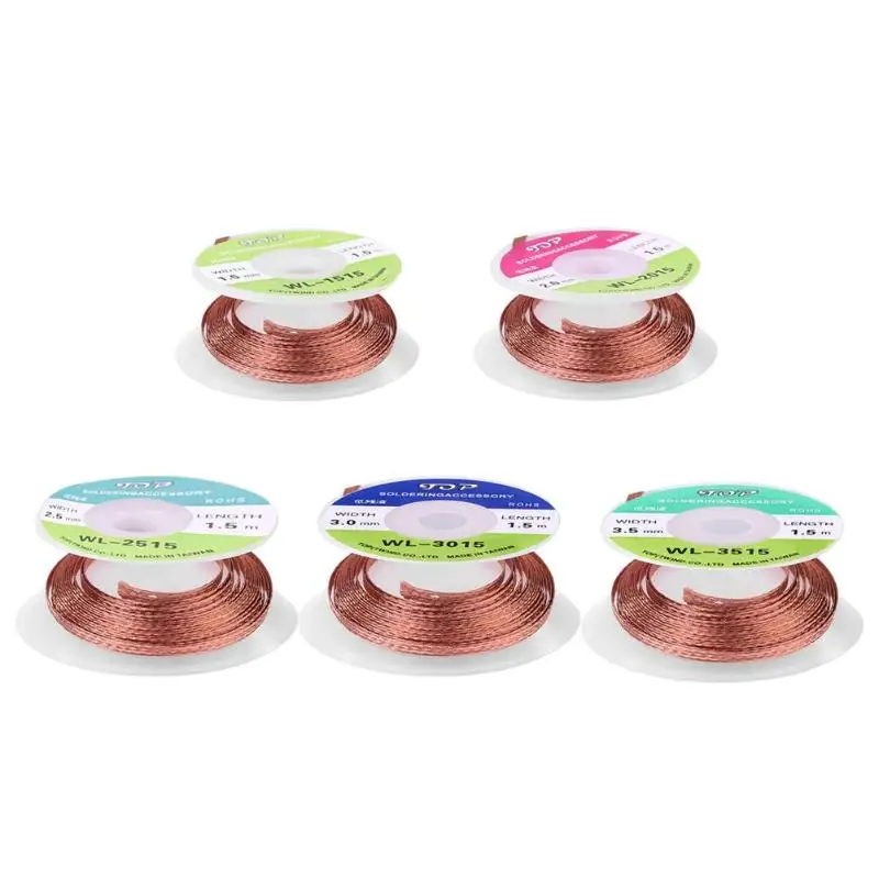 5pcs 1.5M Desolder Braid Solder Remover Wick Wire Lead Cord Flux Low Residue Non-Clean Tin Strip Repair Tools Good Helper New
5pcs 1.5M Desolder Braid Solder Remover Wick Wire Lead Cord Flux Low Residue Non-Clean Tin Strip Repair Tools Good Helper New