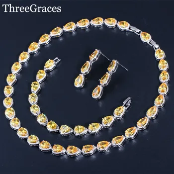 ThreeGraces 3Pcs Yellow Teardrop Crystal Wedding Jewelry Bridal Cubic Zircon Bracelets Earrings Necklace Set For Brides JS154
ThreeGraces 3Pcs Yellow Teardrop Crystal Wedding Jewelry Bridal Cubic Zircon Bracelets Earrings Necklace Set For Brides JS154
