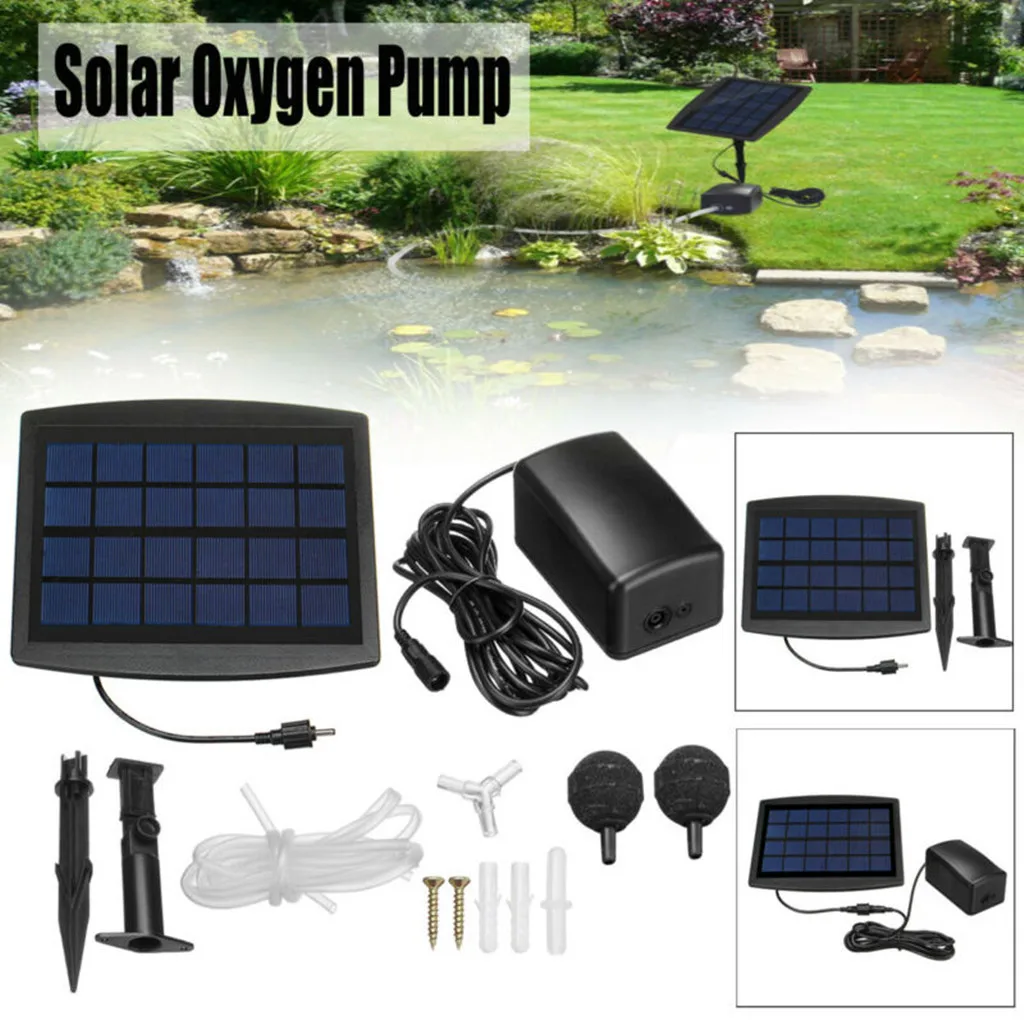 

1Set Solar Powered Oxygenator Pond Water Oxygen Pump 2 Air Stone Aerator Fish Tank High Efficiency