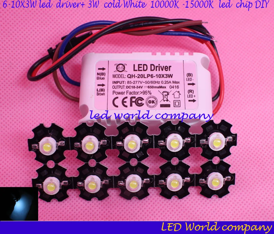 10pcs 3W cold White 10000-15000K Led lamp beads+1pcs 6-10x3W 600mA DC18-34V LED Power Supply Constant Current
10pcs 3W cold White 10000-15000K Led lamp beads+1pcs 6-10x3W 600mA DC18-34V LED Power Supply Constant Current