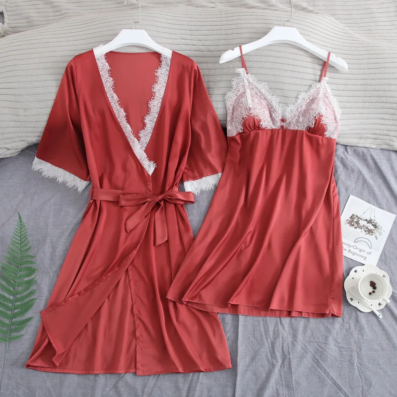 MECHCITIZ 2019 summer robe & gown sets silk bathrobe sleepwear lace femme robes short sleeve nightied pajama dress lingerie set
MECHCITIZ 2019 summer robe & gown sets silk bathrobe sleepwear lace femme robes short sleeve nightied pajama dress lingerie set