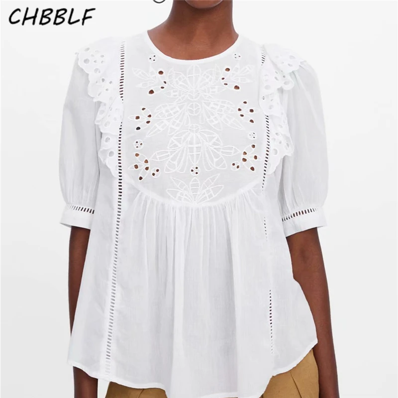 CHBBLF women sweet white blouse embroidery hollow out ruffles half sleeve female casual shirts stylish tops blusas C9667
CHBBLF women sweet white blouse embroidery hollow out ruffles half sleeve female casual shirts stylish tops blusas C9667