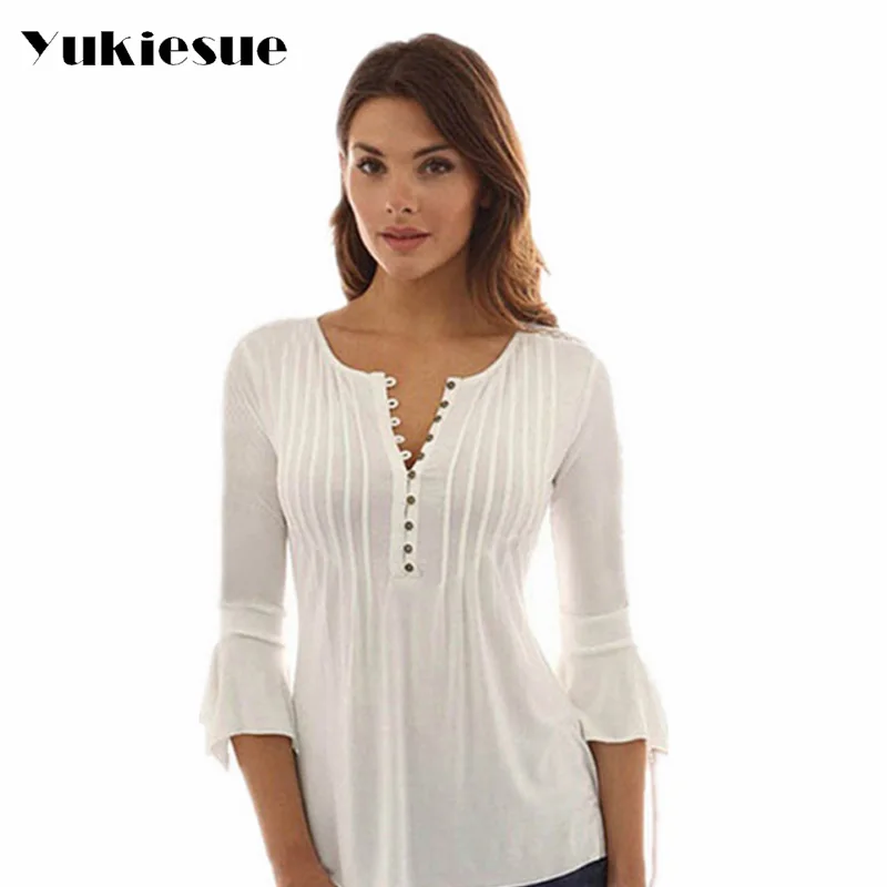 Korea Style Women Blouse Shirts 2018 Elegant Ruffles Women Tops Plus Size Flare Sleeve Solid Casual Loose Shirt blusas feminina
Korea Style Women Blouse Shirts 2018 Elegant Ruffles Women Tops Plus Size Flare Sleeve Solid Casual Loose Shirt blusas feminina