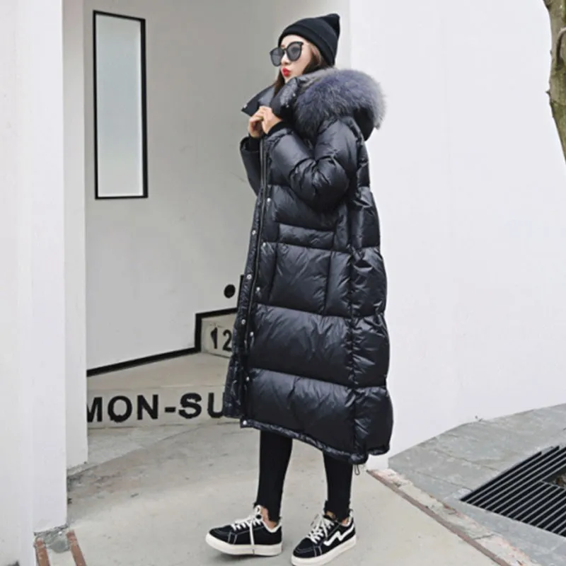 Black Fur Collar Down Coat Women Loose Thick Warm Parka Hooded White Duck Down Jackets Female Long Outerwear Winter Coat YRF09
Black Fur Collar Down Coat Women Loose Thick Warm Parka Hooded White Duck Down Jackets Female Long Outerwear Winter Coat YRF09