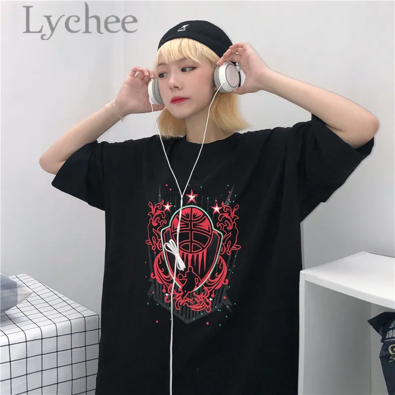 Lychee Harajuku Basketball Badge Print Female T-shirt Top Tees Short Sleeve Spring Summer Crew Neck Black Women T Shirts Tee Top
Lychee Harajuku Basketball Badge Print Female T-shirt Top Tees Short Sleeve Spring Summer Crew Neck Black Women T Shirts Tee Top