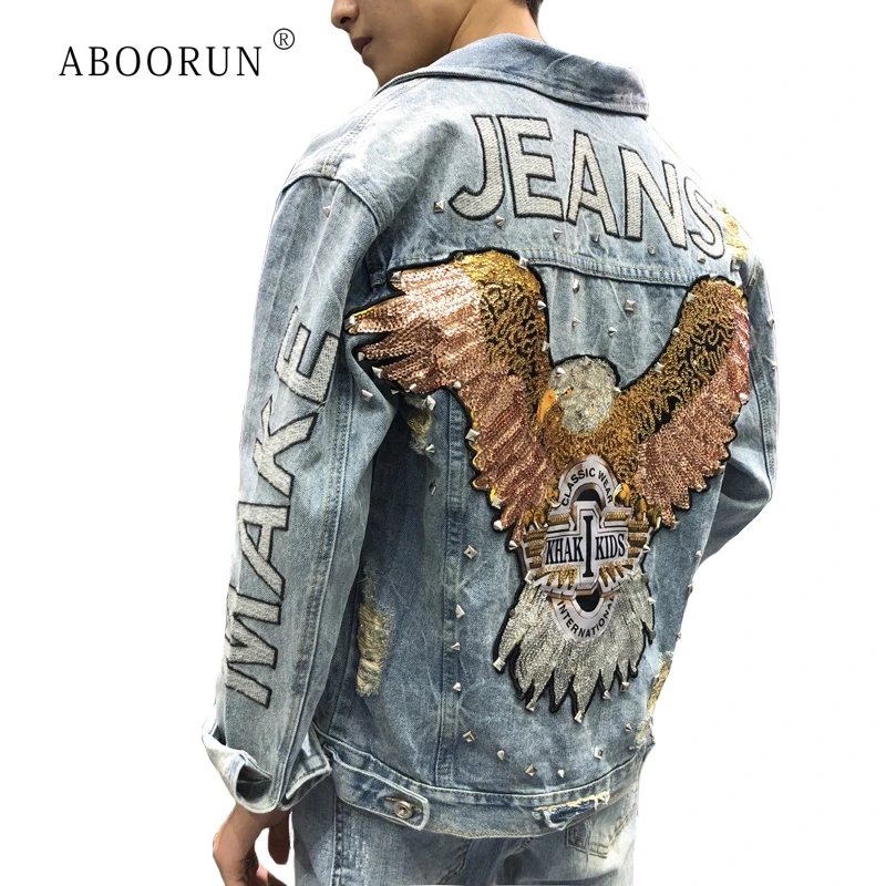 ABOORUN New 2019 Punk Style Fashion Eagle Embroidered Patch Jean Jacket Men Denim Jackets Streetwear Slim Jeans Jacket Men R1451
ABOORUN New 2019 Punk Style Fashion Eagle Embroidered Patch Jean Jacket Men Denim Jackets Streetwear Slim Jeans Jacket Men R1451