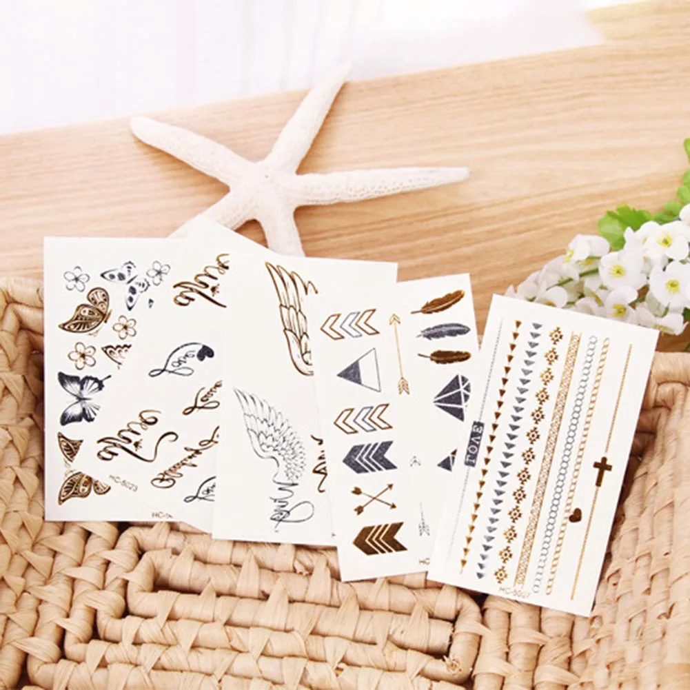 2 PCS Metallic Waterproof Temporary Tattoo Gold Silver Tatoo Women Bufferfly Flower Taty Design Body Art Tattoo Stickers
2 PCS Metallic Waterproof Temporary Tattoo Gold Silver Tatoo Women Bufferfly Flower Taty Design Body Art Tattoo Stickers