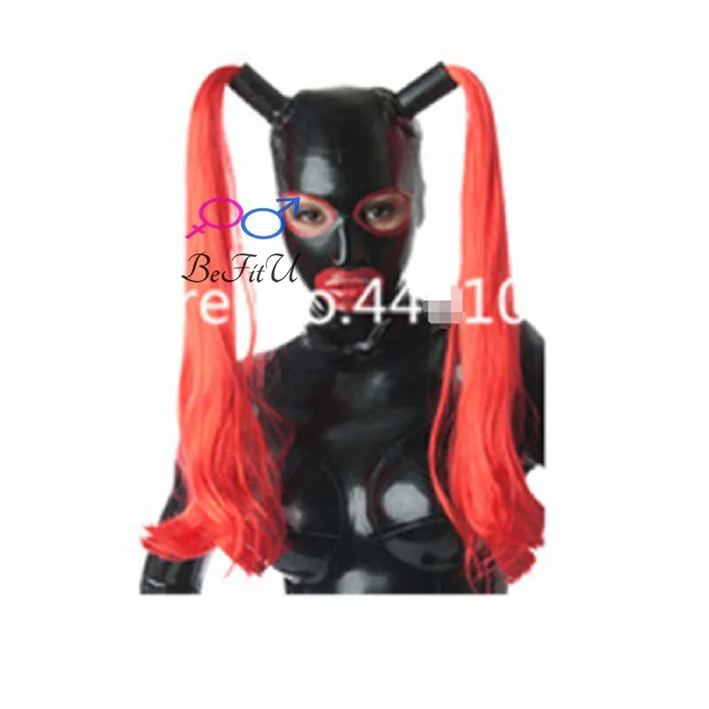 Latex Hood rubber Mask with hairpieces wigs Two bunch pony tails straw Plaits with back zipper hair
Latex Hood rubber Mask with hairpieces wigs Two bunch pony tails straw Plaits with back zipper hair