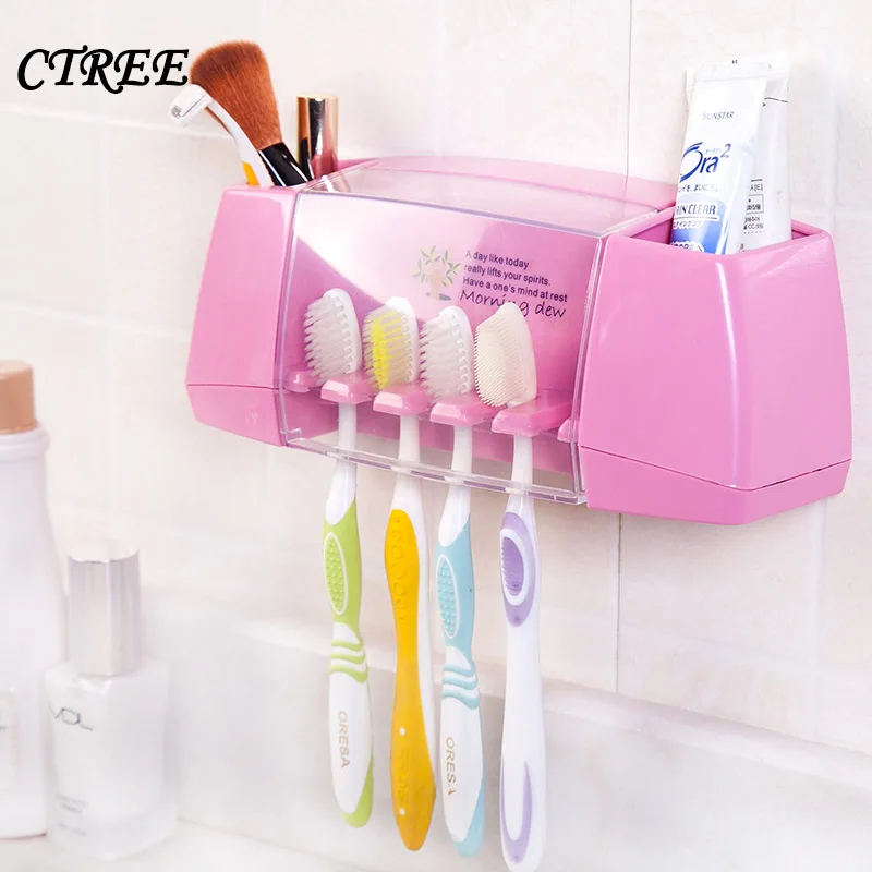 CTREE 5 Racks 2 cups Dust-proof Toothbrush Holder for the Bathroom Family Holder Toothbrushs Suction Holder Wall Stand Hook C749
CTREE 5 Racks 2 cups Dust-proof Toothbrush Holder for the Bathroom Family Holder Toothbrushs Suction Holder Wall Stand Hook C749