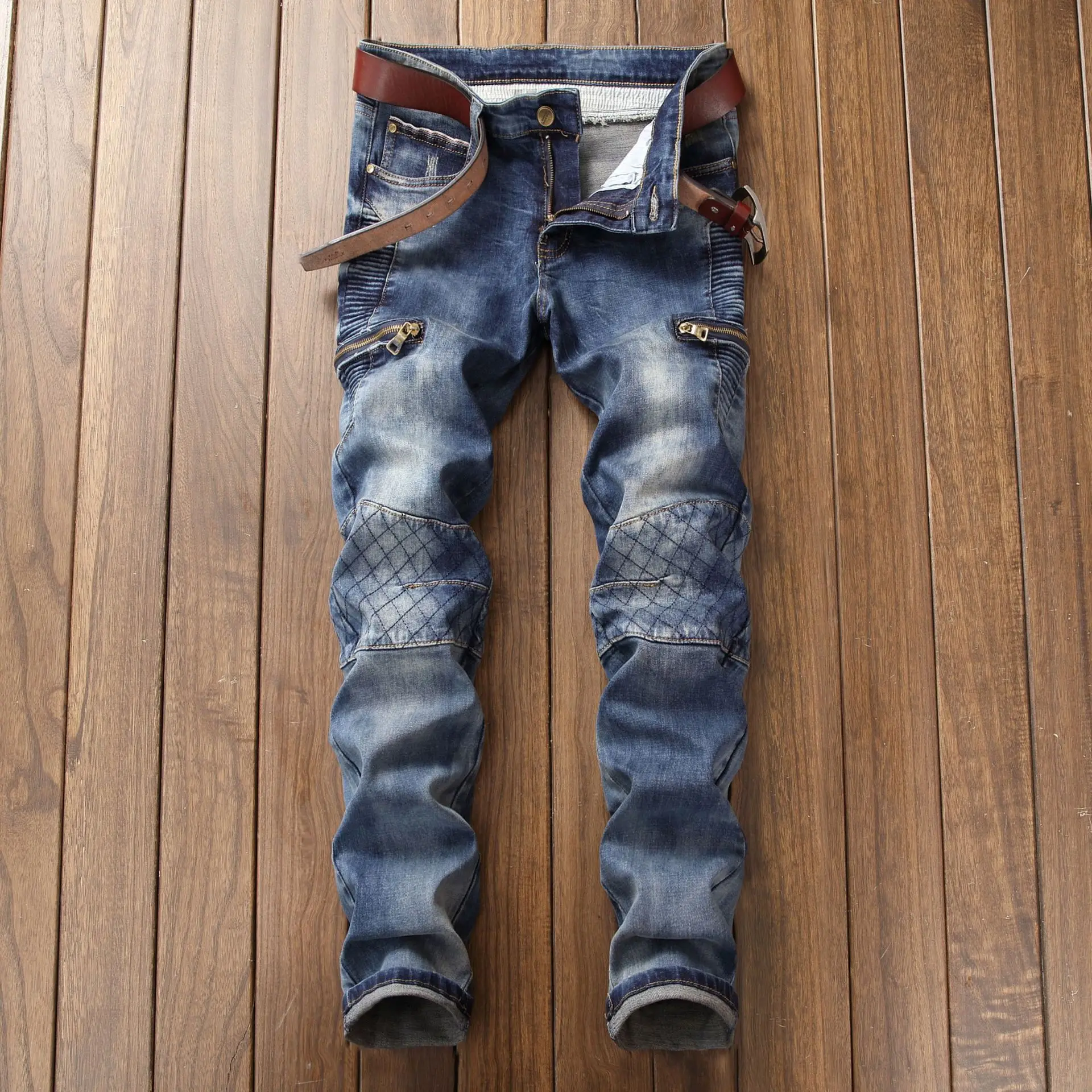 Street fashion brand locomotive male personality wrinkle Slim small straight high elastic zipper tide jeans
Street fashion brand locomotive male personality wrinkle Slim small straight high elastic zipper tide jeans