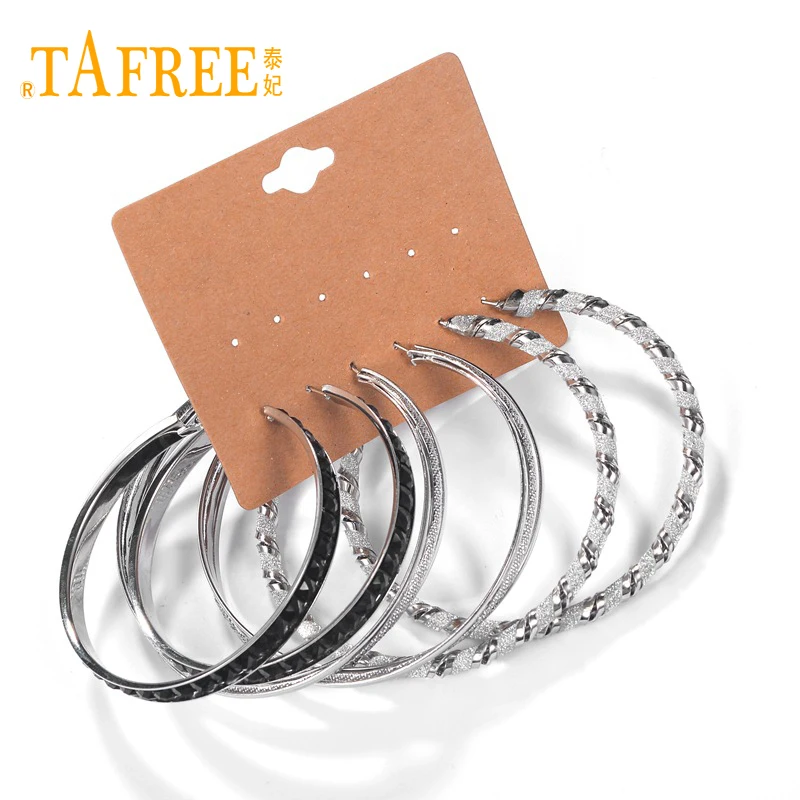 TAFREE 3Pairs/sets Fashion Twist Frosted Big Circle Hoop Earrings Women Silver Color Brincos Europe Women Friend Gift E0086
TAFREE 3Pairs/sets Fashion Twist Frosted Big Circle Hoop Earrings Women Silver Color Brincos Europe Women Friend Gift E0086
