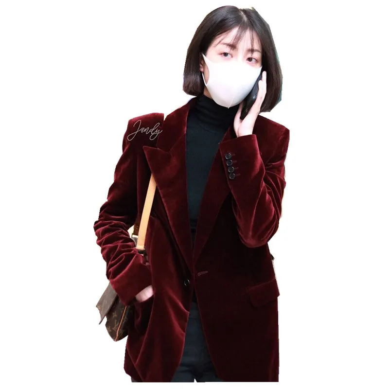 Women'scoat wine red long-sleeved velvet small suit female casual wild self-cultivation temperament retro one button suit jacket
Women'scoat wine red long-sleeved velvet small suit female casual wild self-cultivation temperament retro one button suit jacket