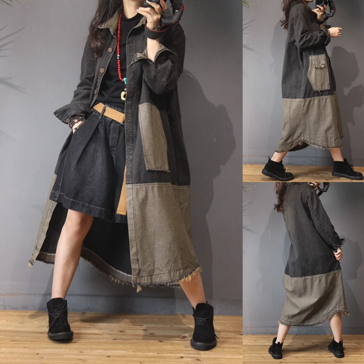 Spring Autumn Women Casual All-match Ultra Loose Plus Size Long Vintage Patchwork Water Washed Denim Trench Outerwear
Spring Autumn Women Casual All-match Ultra Loose Plus Size Long Vintage Patchwork Water Washed Denim Trench Outerwear