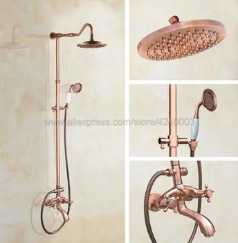 Antique Red Copper Bathroom Shower Faucet Set Double Handle 8" Rainfall Shower System with Tub Spout + Handshower Krg604
Antique Red Copper Bathroom Shower Faucet Set Double Handle 8" Rainfall Shower System with Tub Spout + Handshower Krg604