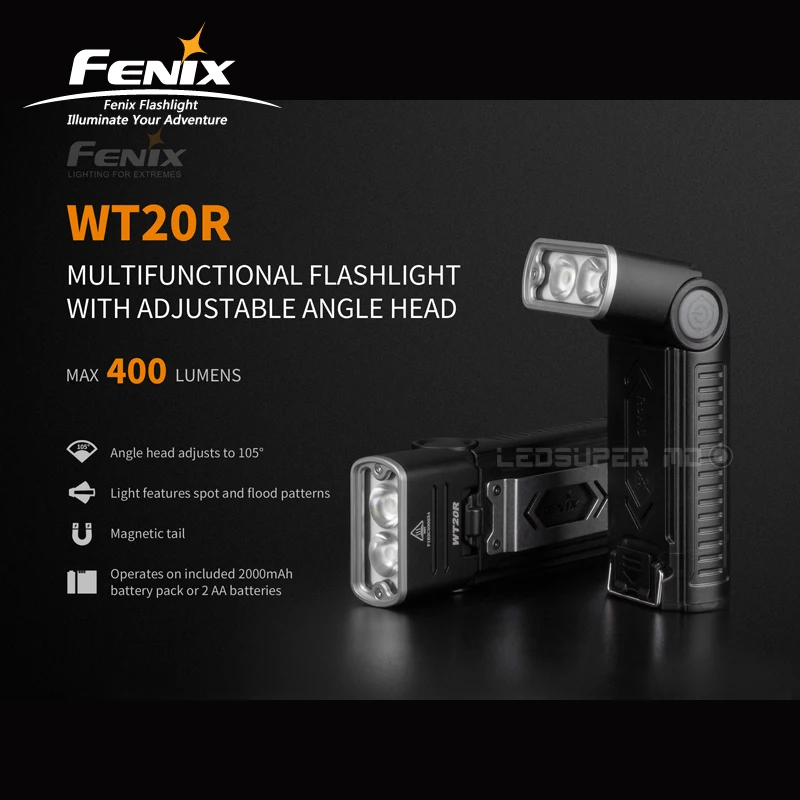 105° Adjustable Angle Head Fenix WT20R 400 Lumens Multifunctional Flashlight with Li-polymer Battery Pack
105° Adjustable Angle Head Fenix WT20R 400 Lumens Multifunctional Flashlight with Li-polymer Battery Pack