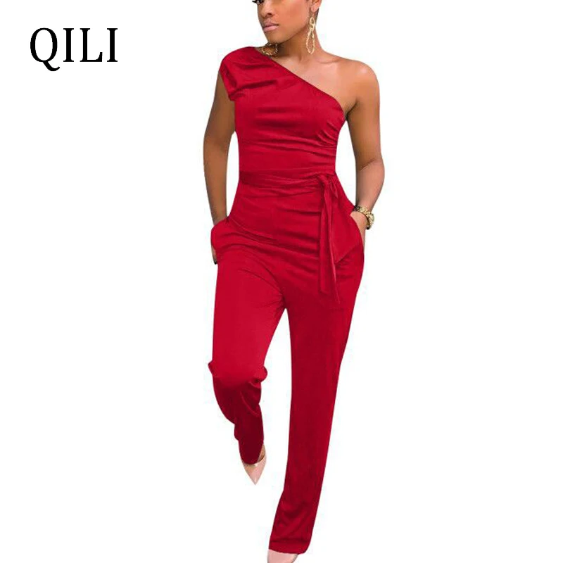 QILI One Shoulder Jumpsuits Women Rompers Summer Casual Fashion Boot Cut Long Pants Jumpsuit White Black Blue Red Yellow Overall
QILI One Shoulder Jumpsuits Women Rompers Summer Casual Fashion Boot Cut Long Pants Jumpsuit White Black Blue Red Yellow Overall