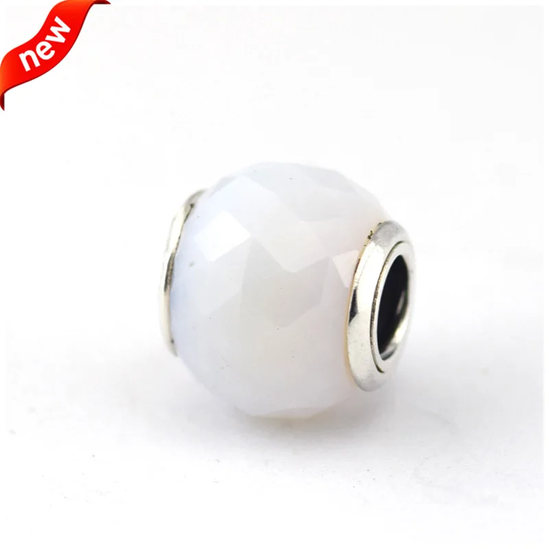 

Fits For Pandora Braclets Geometric Facets Charms with Opalescent White Crystal 100% 925 Sterling Silver Beads Free Shipping