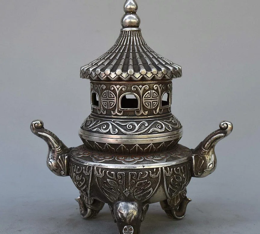 10 Tibet Buddhism Temple Silver Auspicious Elephant Statue Incense Burner Censer 
10 Tibet Buddhism Temple Silver Auspicious Elephant Statue Incense Burner Censer