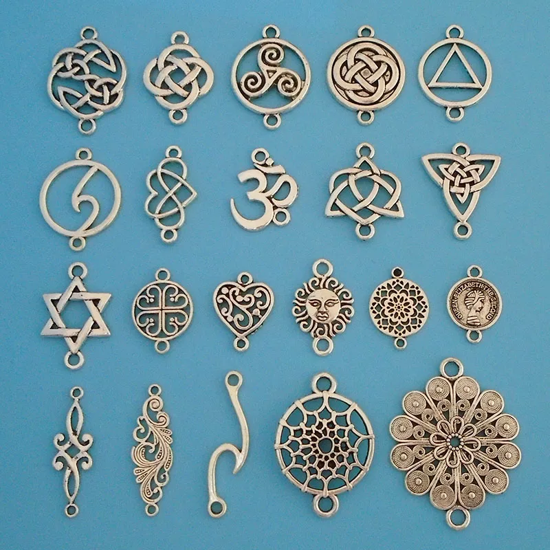 20 x Antique Silver 21 Types Celtics Knots Spiral Swirl Open Round Connector Charms Beads for DIY Jewelry Making Findings
20 x Antique Silver 21 Types Celtics Knots Spiral Swirl Open Round Connector Charms Beads for DIY Jewelry Making Findings
