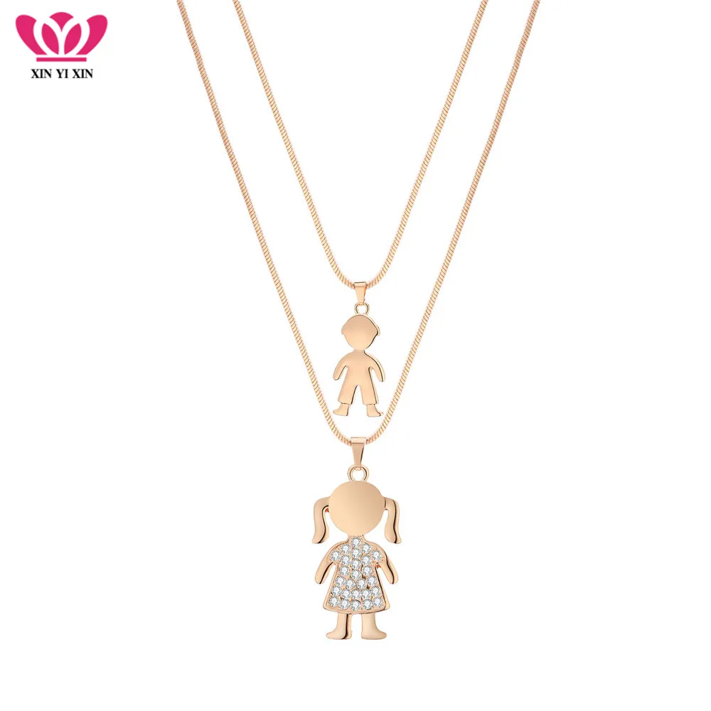 Double Chains Layer Boy and Girl Pendant Necklaces For Women Gold Silver Crystal Necklace Family Friend Jewelry 2019 New Fashion
Double Chains Layer Boy and Girl Pendant Necklaces For Women Gold Silver Crystal Necklace Family Friend Jewelry 2019 New Fashion