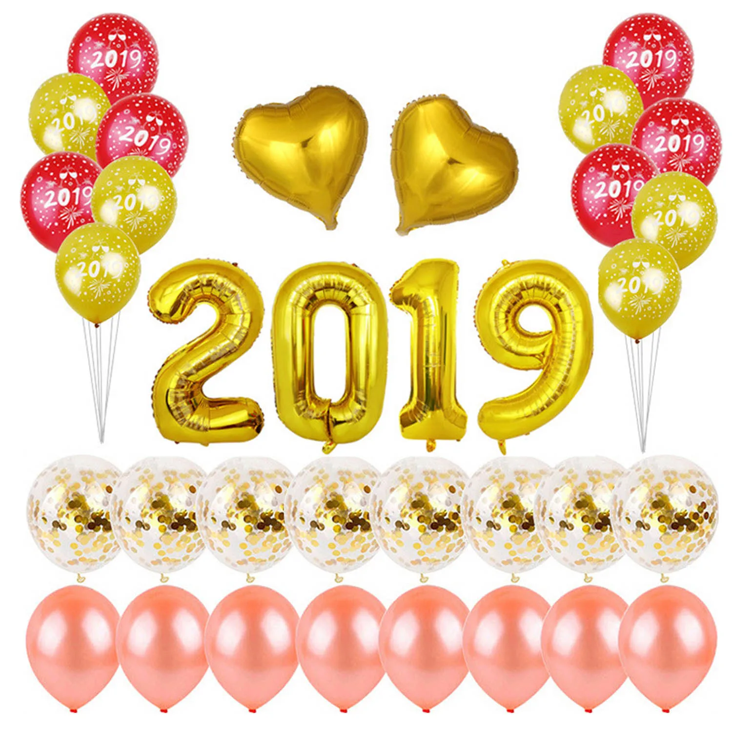 Behogar 34pcs 2019 Happy New Year Foil Balloons with Gold Confetti for Grad Event New Year Party Supplies Decorations
Behogar 34pcs 2019 Happy New Year Foil Balloons with Gold Confetti for Grad Event New Year Party Supplies Decorations