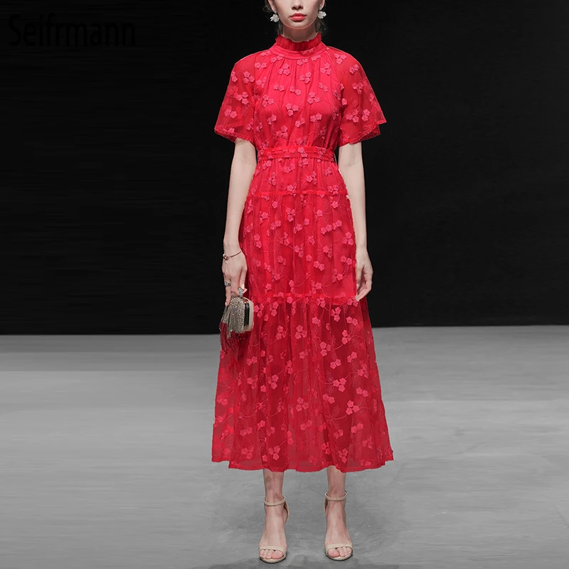 Seifrmann Women Spring Summer Dress Runway Fashion Designer Short Sleeve Floral Embroidery Mesh Overlay Elegant Party Dresses
Seifrmann Women Spring Summer Dress Runway Fashion Designer Short Sleeve Floral Embroidery Mesh Overlay Elegant Party Dresses