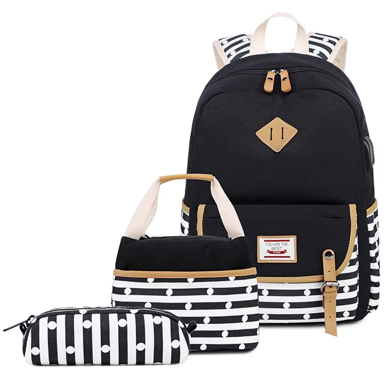 2019 3 Pcs/Sets School Bags For Teenagers Girls Striped Print Backpack USB Laptop Backpacks Student Mochila with Pencil Bag Sac
2019 3 Pcs/Sets School Bags For Teenagers Girls Striped Print Backpack USB Laptop Backpacks Student Mochila with Pencil Bag Sac
