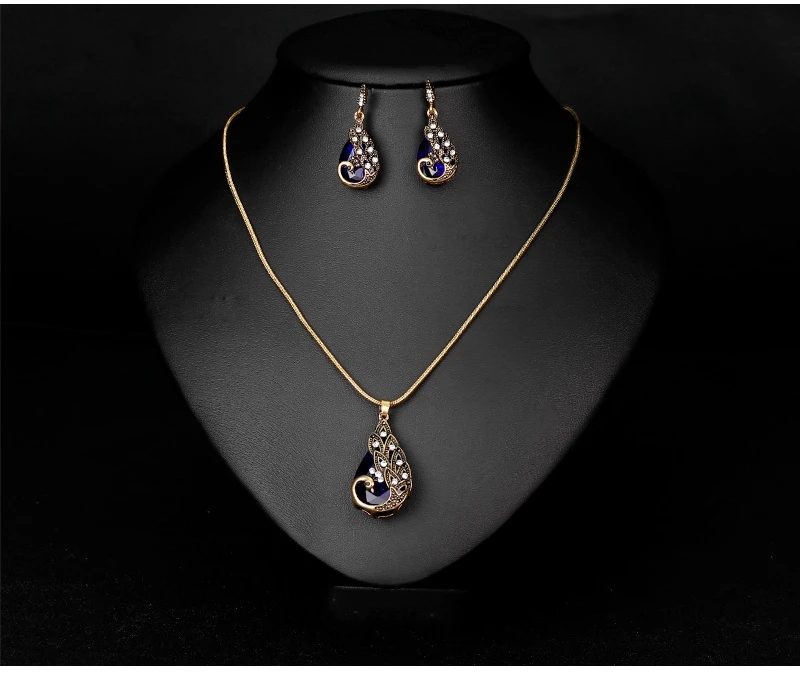 Creative Imitate Crystal Circle Opal Peacock Jewelry Sets Peacocks Necklace Drop Earrings Set For Women Gift CH012 (13)