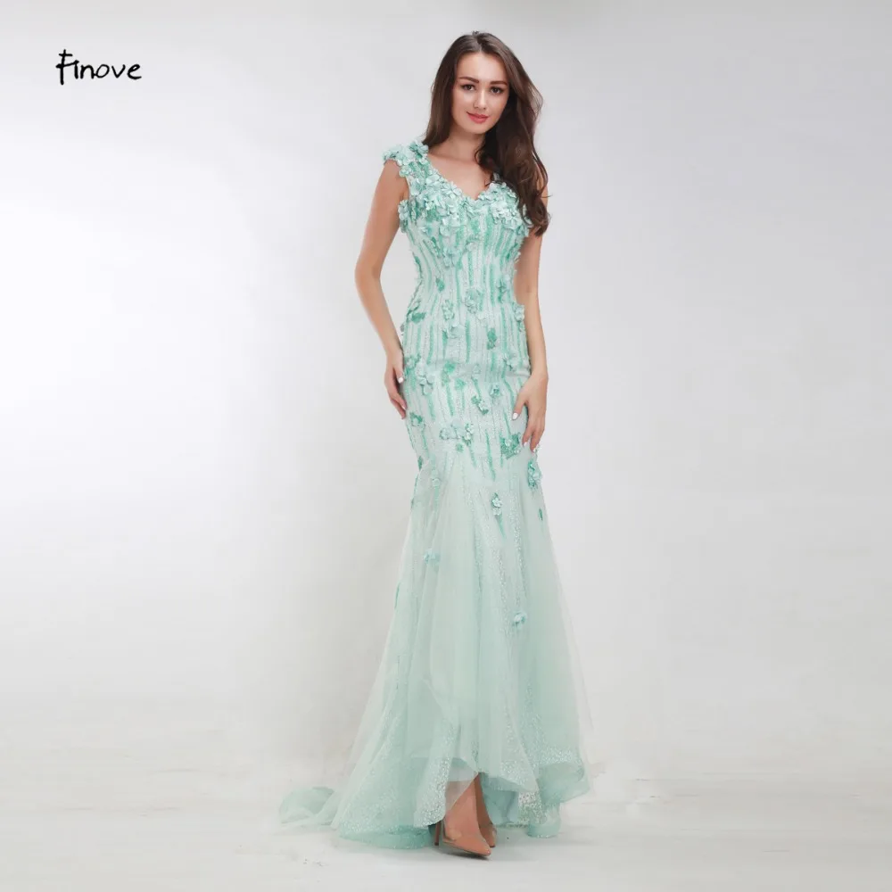 Finove Floral Appliques Beading Evening Dresses 2019 Winter-Fall New Styles Mermaid Floor-Length Long Women's for Formal | Свадьбы и