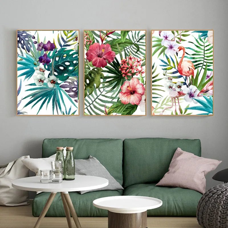 

Palm Leaf Nordic Poster Flowers Cuadros Decoracion Flamingo Wall Pictures For Living Room Wall Art Canvas Painting Unframed